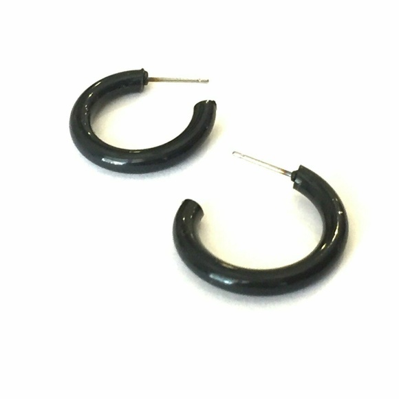Lucite Minimalist Skinny Tube Hoop Black Earrings - Picture 1 of 5